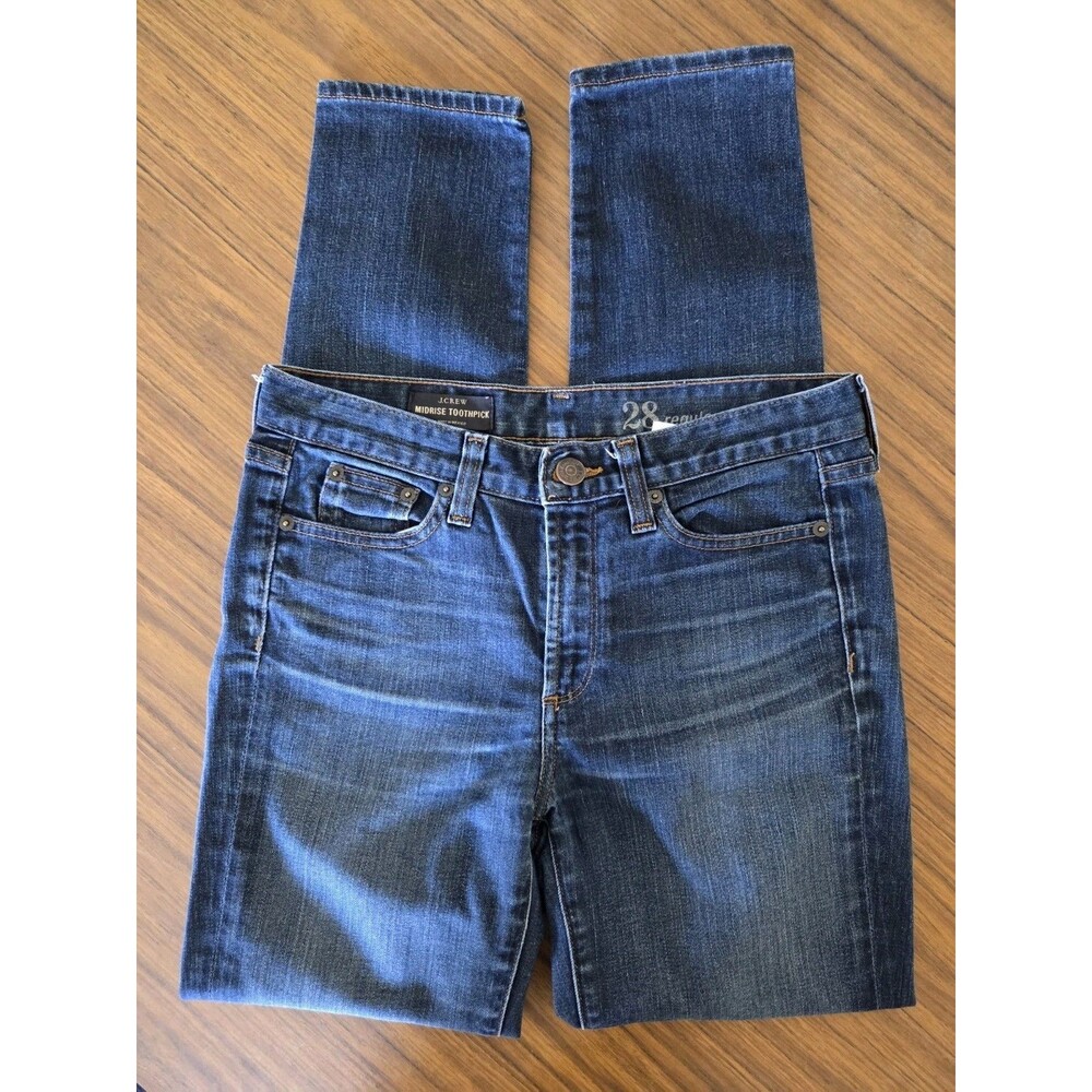 J Crew Womens Midrise Toothpick Jeans Skinny Ankle Stretch 28 Reg Med Denim